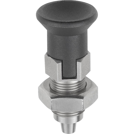 Kipp Indexing Plunger, Premium, Tapered Pin Size:2 D1=M12X1, 5, D=6, Form:D W Locking Slot W Locknut,  K0736.504206